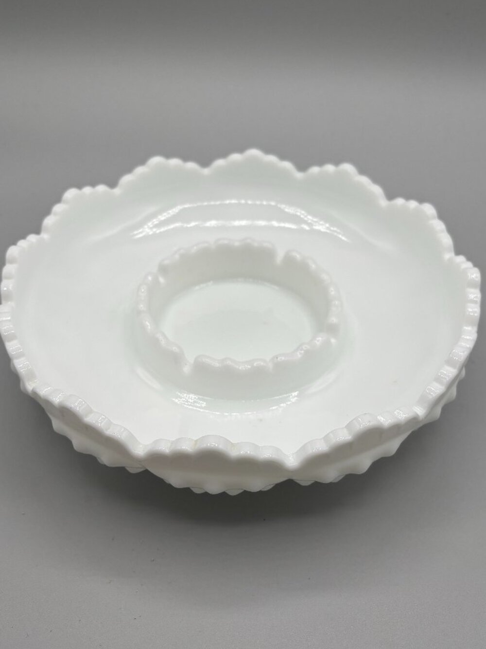 Vintage Fenton Milk Glass Hobnail Chip & Dip Bowl/Candle Holder/Ash Tray